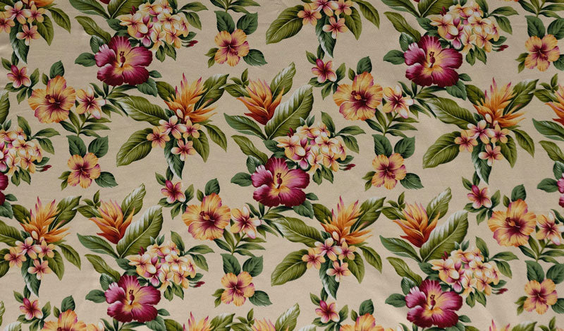 Plumeria Hibiscus Banana Leaf Fabric | Upholstery