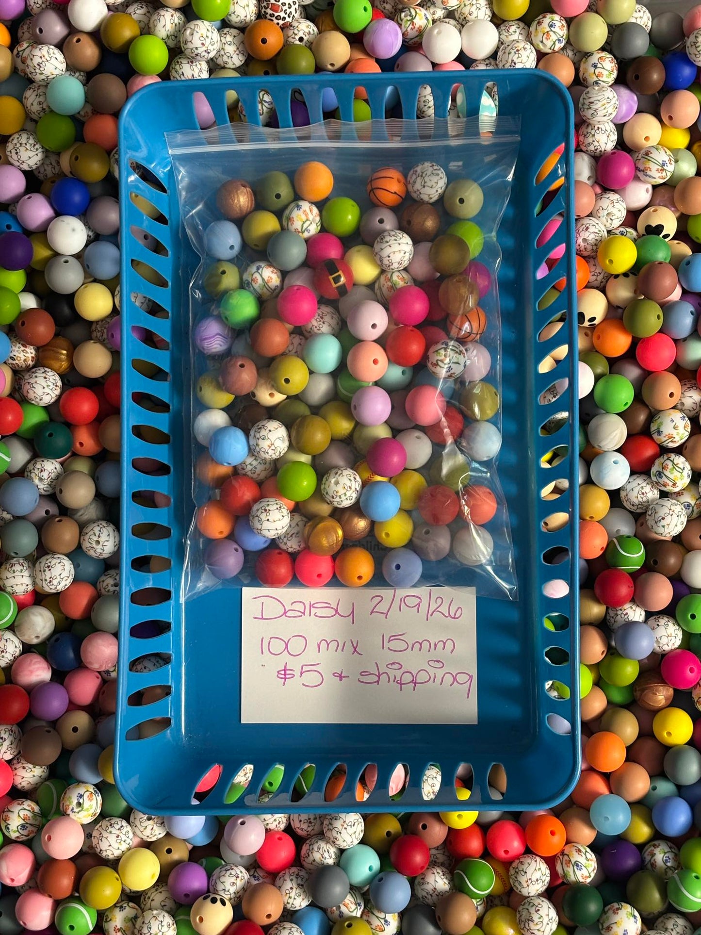 Silicone 15mm Beads 100 Count Random Mix of Solid and Printed