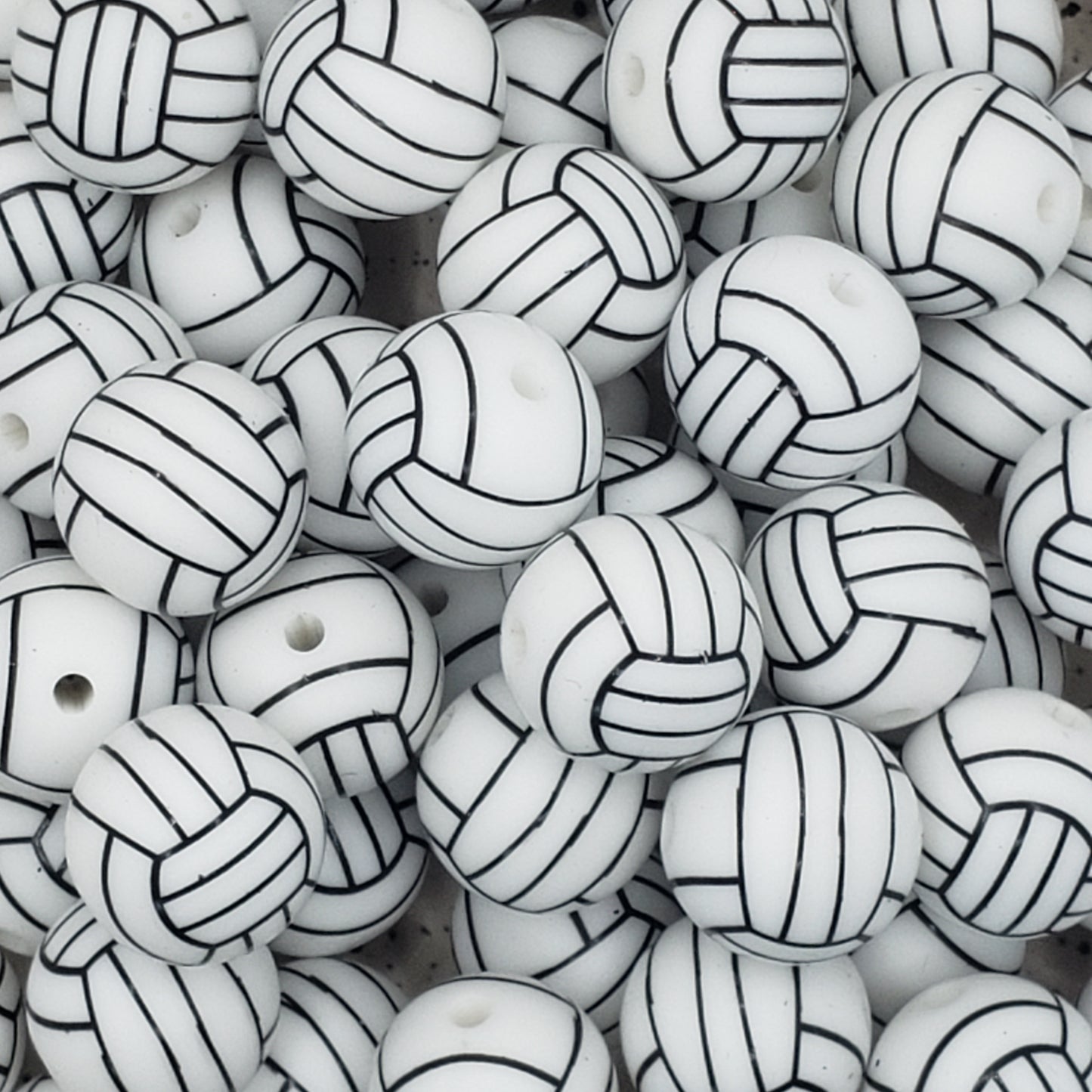 PACK of 15 - 15mm Printed Volleyball Silicone Bead A28