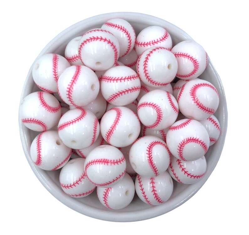 20mm Printed Acrylic Baseball Bead