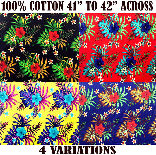 Hibiscus Monstera & Plumeria Flower Clusters Cotton Fabric | Islands Fabric