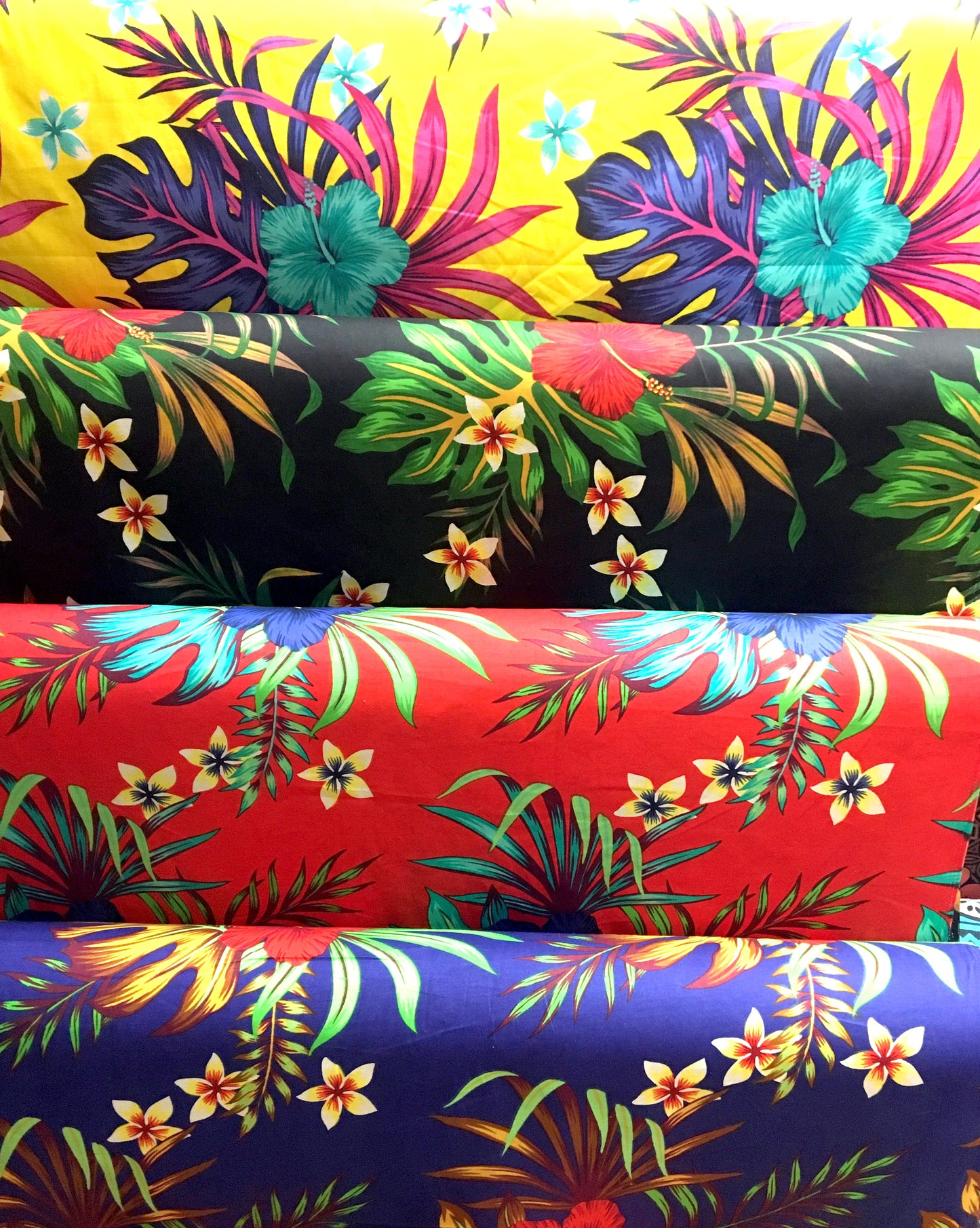 Hibiscus Monstera & Plumeria Flower Clusters Cotton Fabric | Islands Fabric