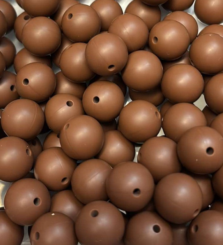 15mm Solid Cow Brown Silicone Bead Z128 - 10 count