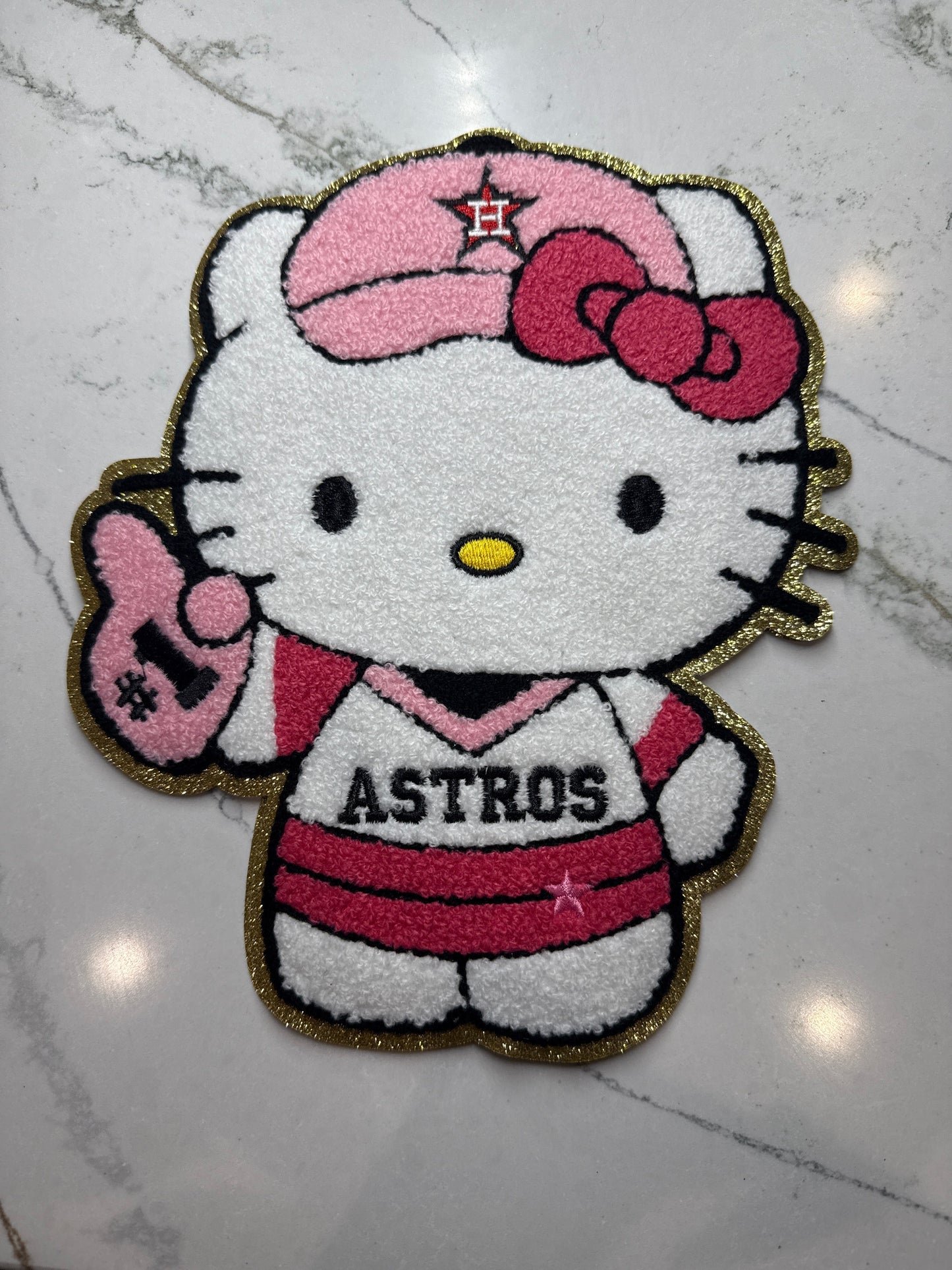 RDAstrosHelloKitty Chenille Sequin Patch Pink Large