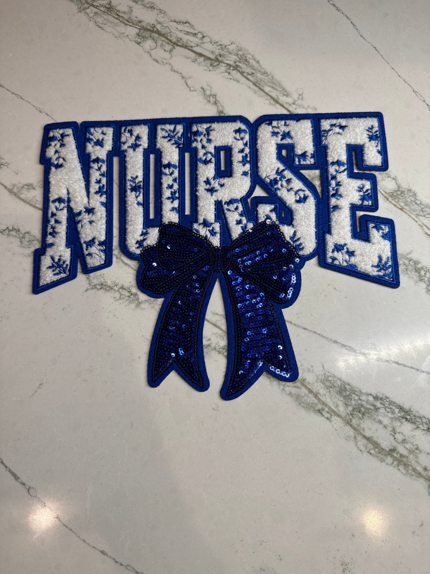 Nurse w/Blue Sequin Bow Chenille Patch Large