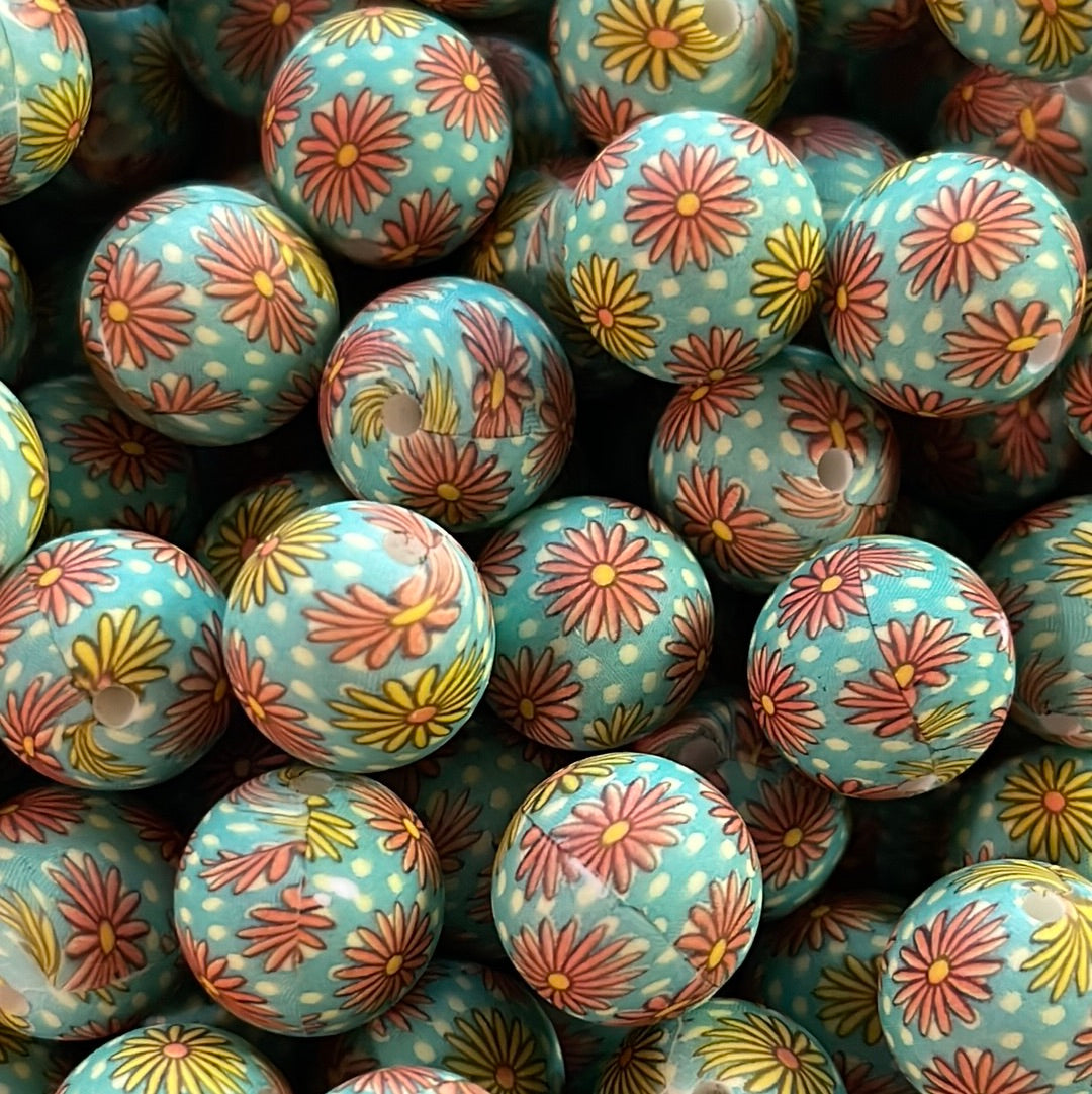 Silicone Bead Bunches of Daisies P51 P07-193 - 15mm - 10 pack