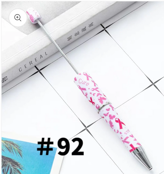 Breast Cancer Awareness Printed Beadable Plastic Pens