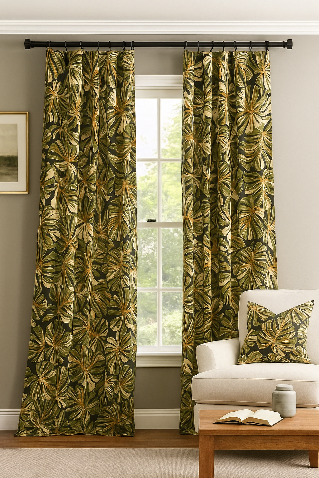 All-over Multicolor Monstera Leaves Fabric | Light Barkcloth