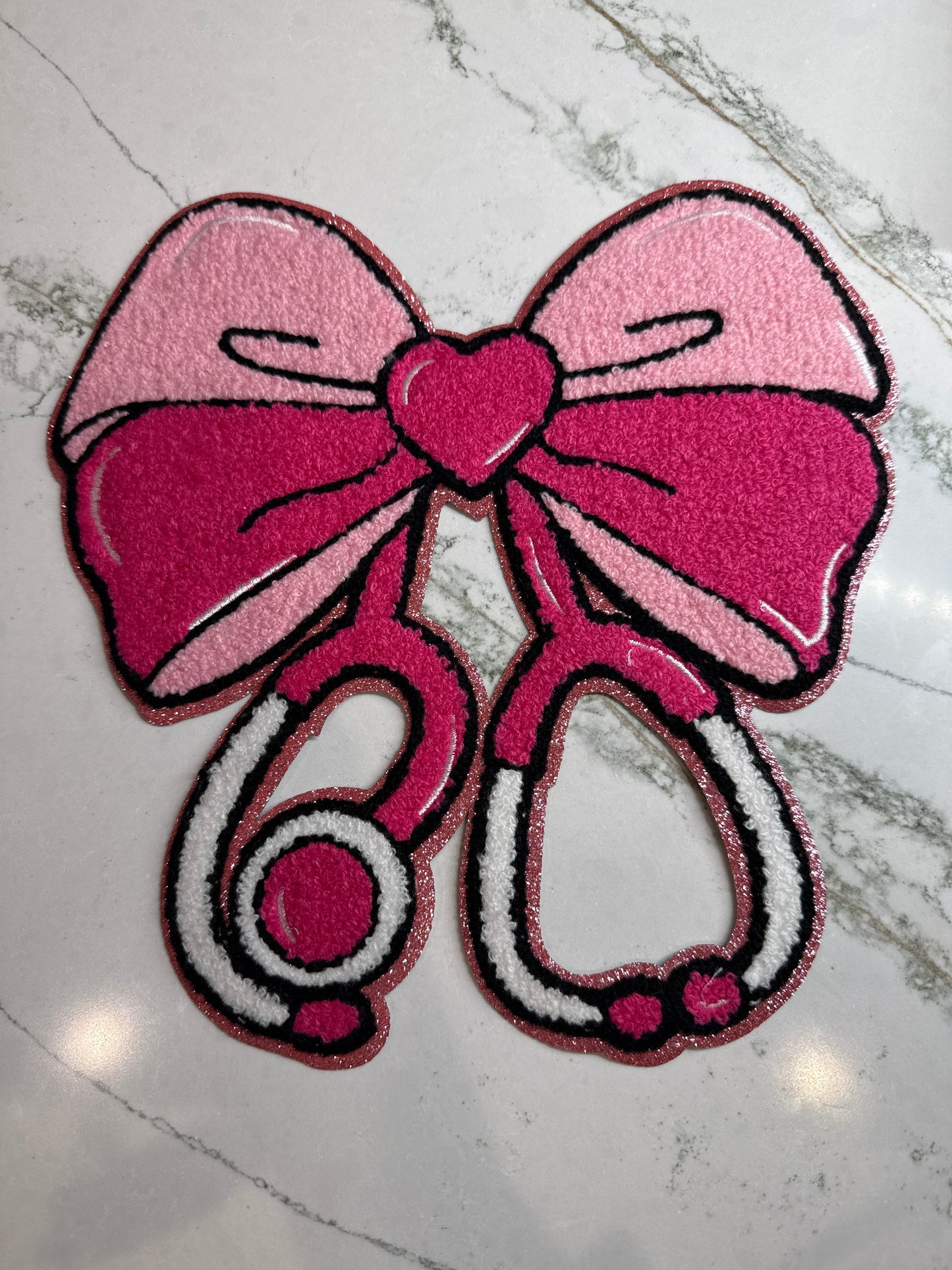 Stethoscope Chenille Patch Pink Large