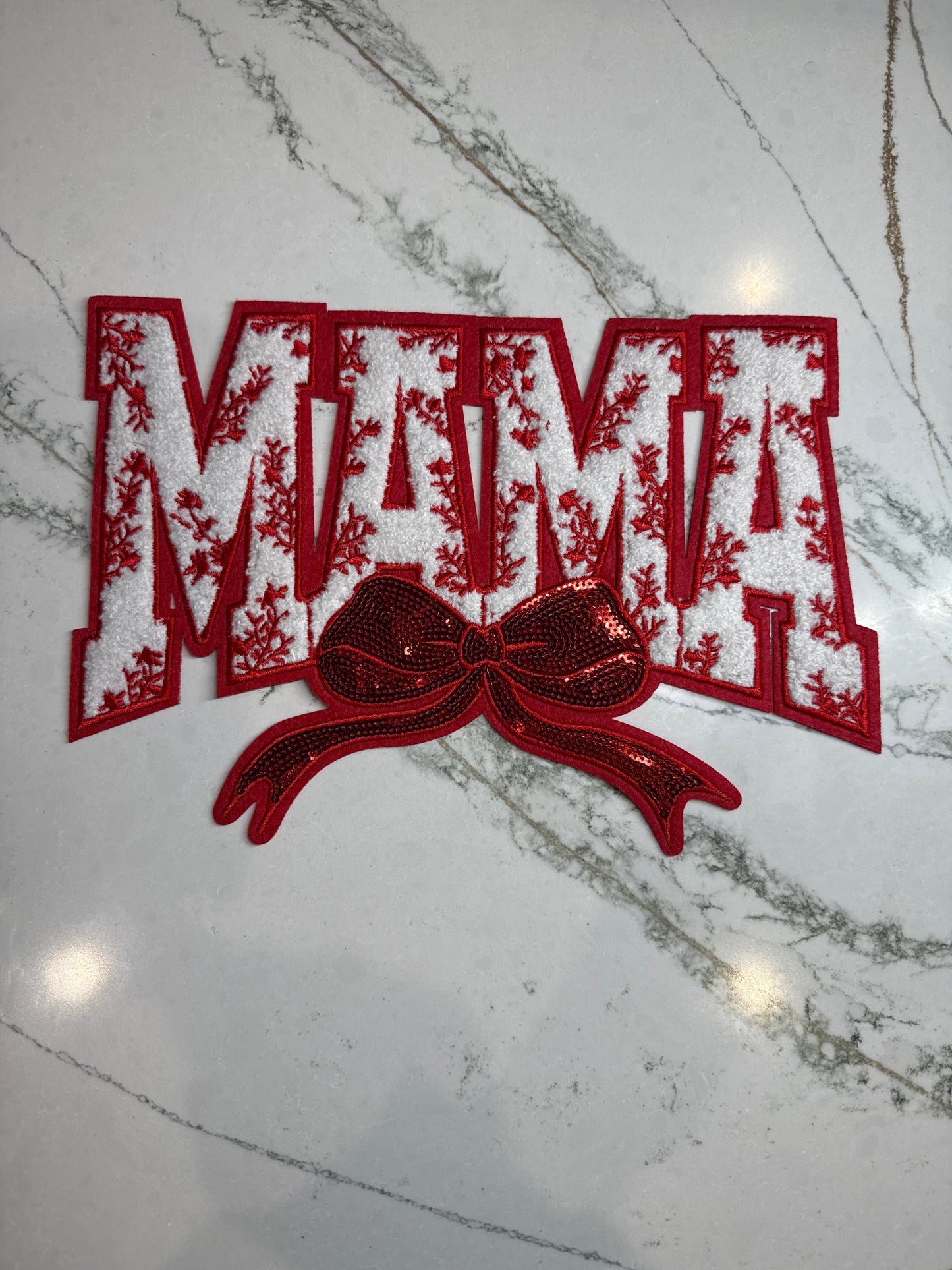 Mama w/Red Sequin Bow Chenille Patch Large
