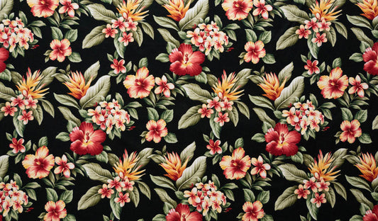 Plumeria Hibiscus Banana Leaf Fabric | Upholstery