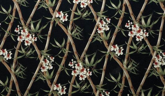 Bamboo Branches with Flowers and Leaves Fabric | Upholstery