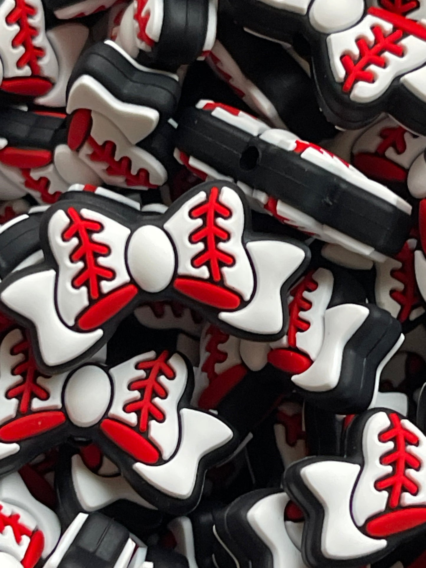 Bow Spacer Silicone Bead - Baseball - 10 pack