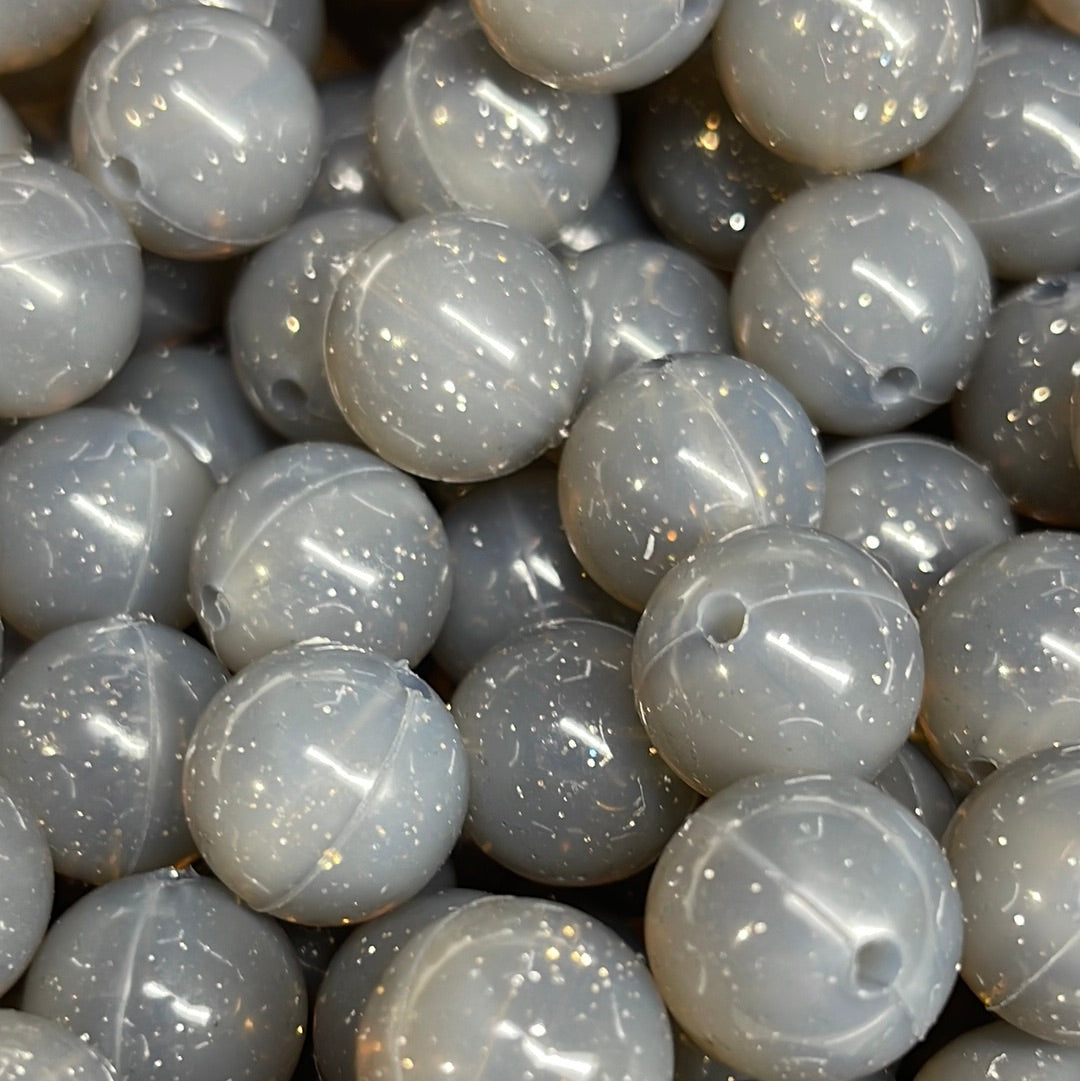Silicone Bead Glitter Ash Grey P60 - 15mm - 10 pack