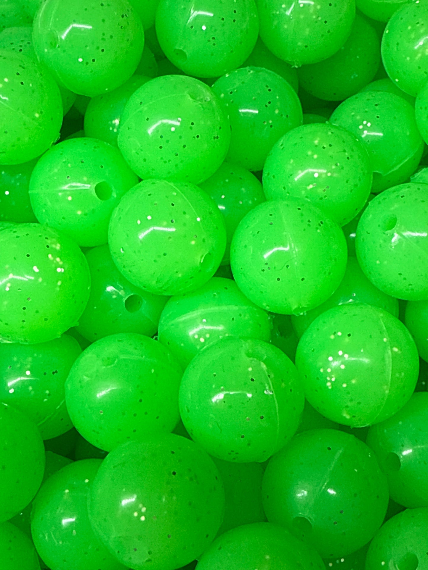 Silicone Bead Glitter Lime Green P65 - 15mm - 10 pack