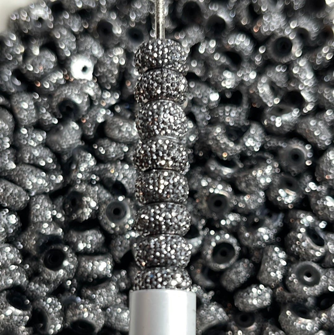 Bling Spacers Beads Black Silver - 12mm - 10 pack