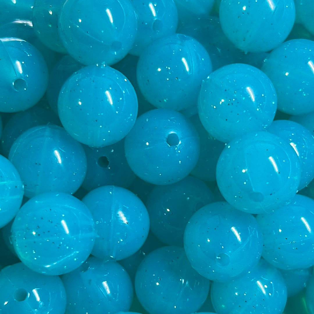 Silicone Bead Glitter Dark Turquoise P58 - 15mm - 10 pack