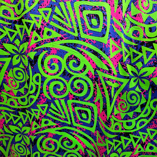 Traditional Polynesian Tribal Neon Tie-Dye Cotton Fabric | Islands Fabric