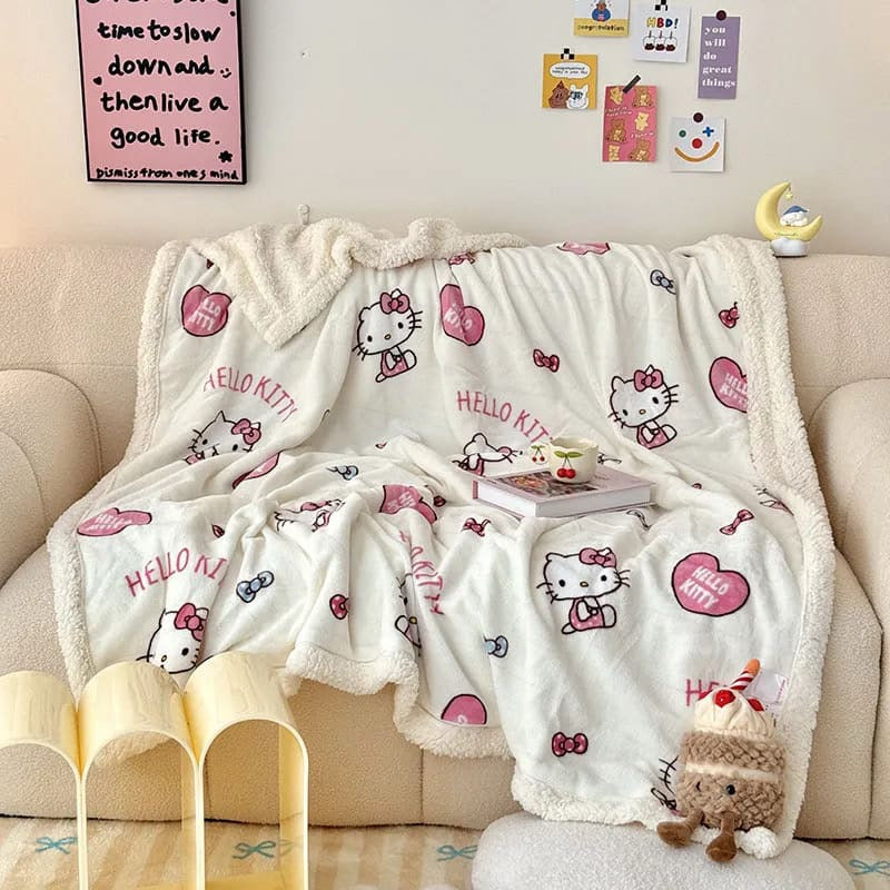PublicHelloKitty Super Soft Lamb Wool Plush Throw Blanket 150cm x 200 cm- Beige