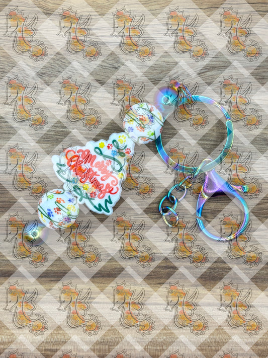 Round Bead - PACK of 15 - 15MM Christmas Paw Printed Silicone Bead 3