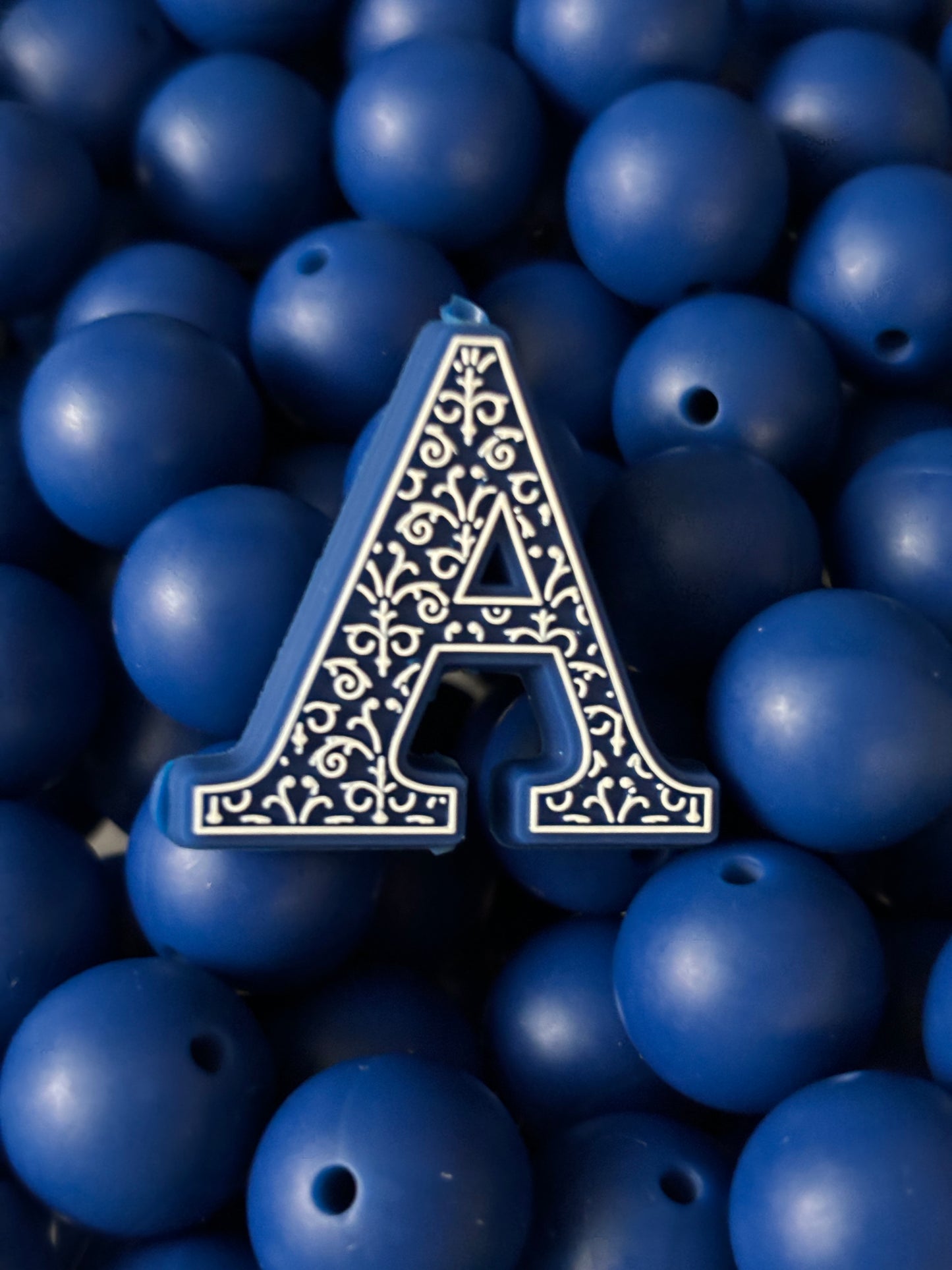 15mm Solid Blue Navy Silicone Bead #2 - Alphabet Match