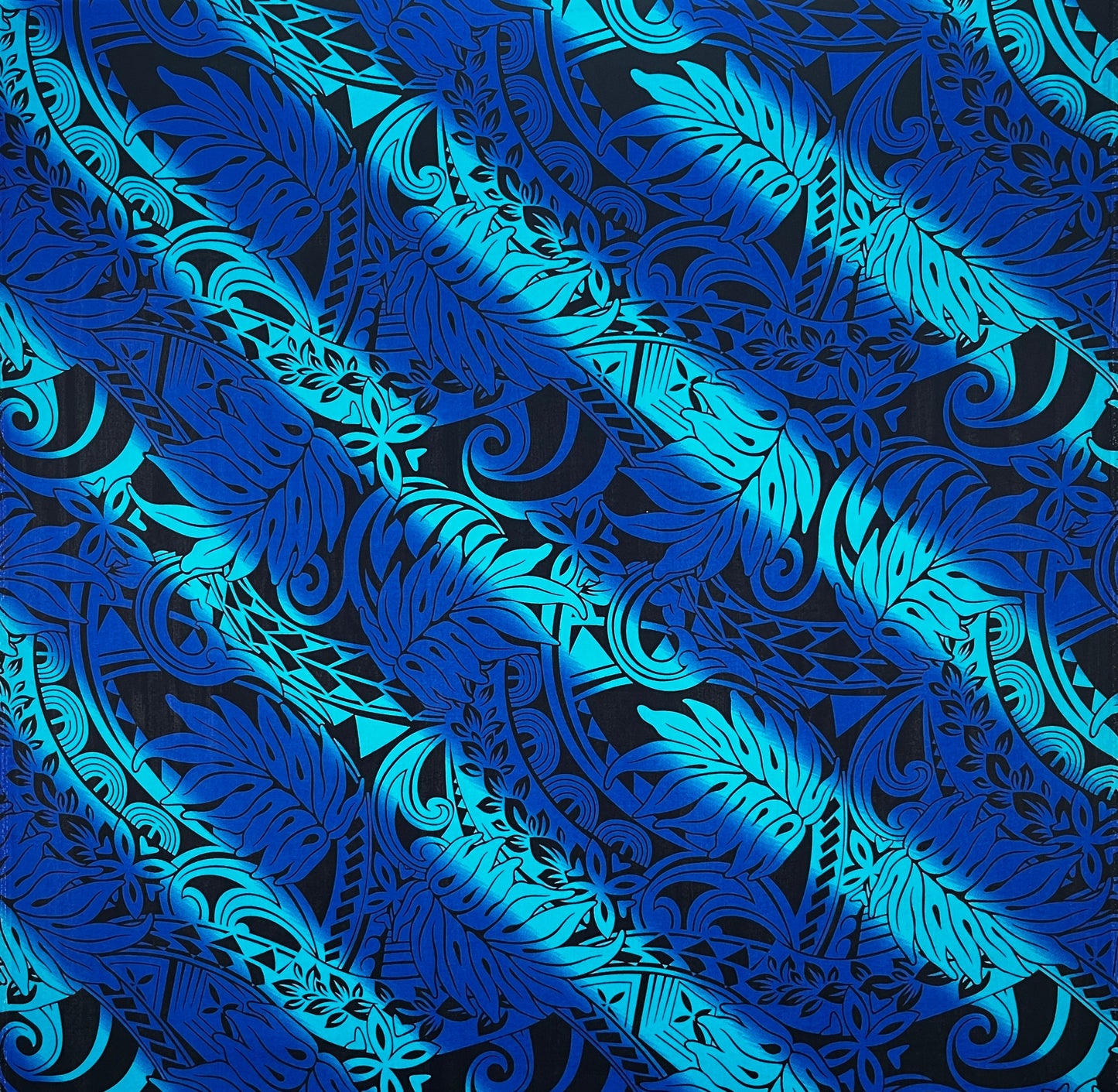 Diagonal Traditional Tattoo Gradient design with Tropical Leaves Rayon Poplin Fabric | Islands Fabric