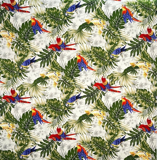 Parrots Split Monstera Palm Leaves Peackskin Fabric | Islands Fabric
