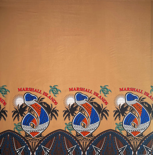Marshall Islands Hook Palm Trees Sea Turtles Single Border Peachskin Fabric | Islands Fabric