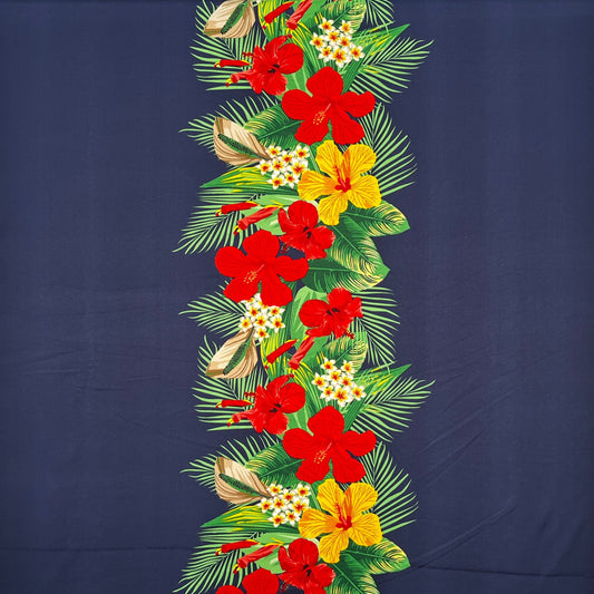 Tropical Flowers middle Border Peachskin Fabric | Islands Fabric