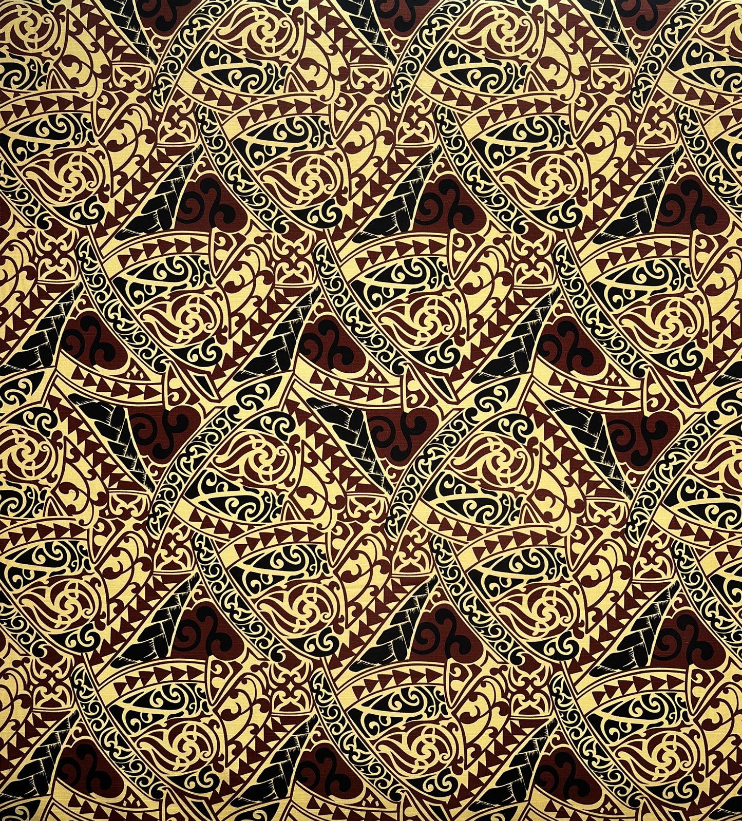 Polynesian Tribal Triangle formation design Fabric | Light Barkcloth