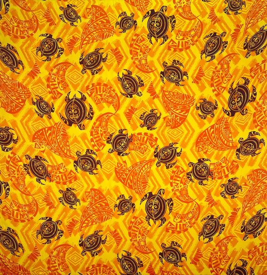 Sea Turtles w/ Traditional Polynesian Tattoo Patches Rayon Fabric | Islands Fabric