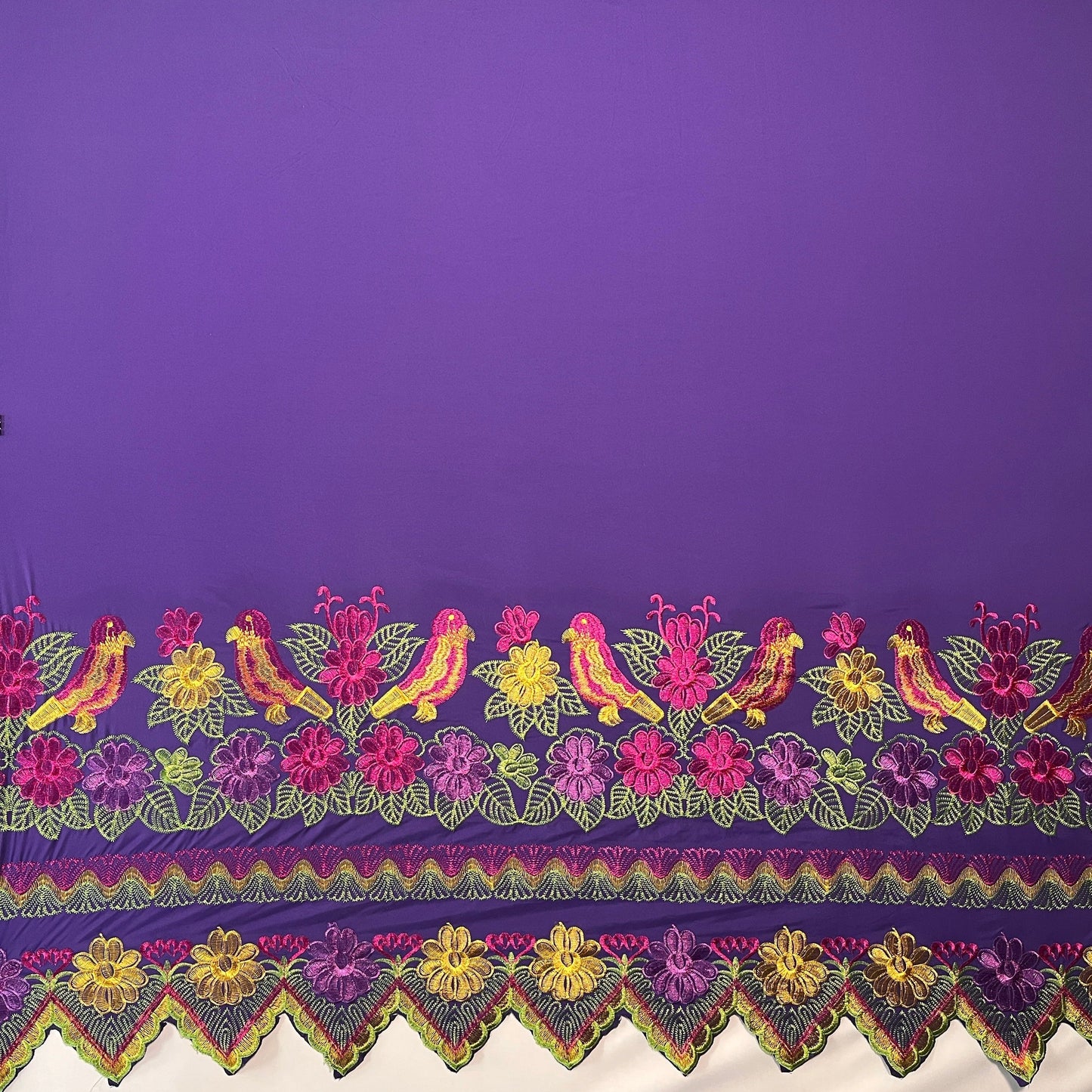 Floral Bird Embroidered Polyester Fabric | Islands Fabric