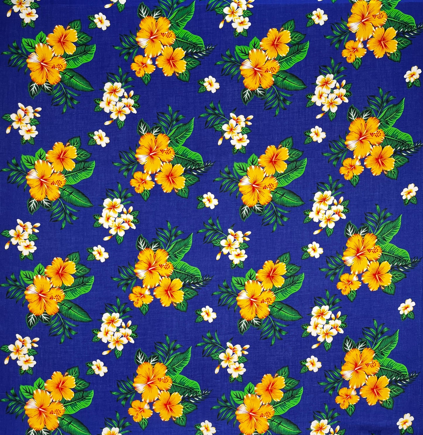 Hibiscus Plumeria & Tropical Leaves clusters Fabric | Rayon