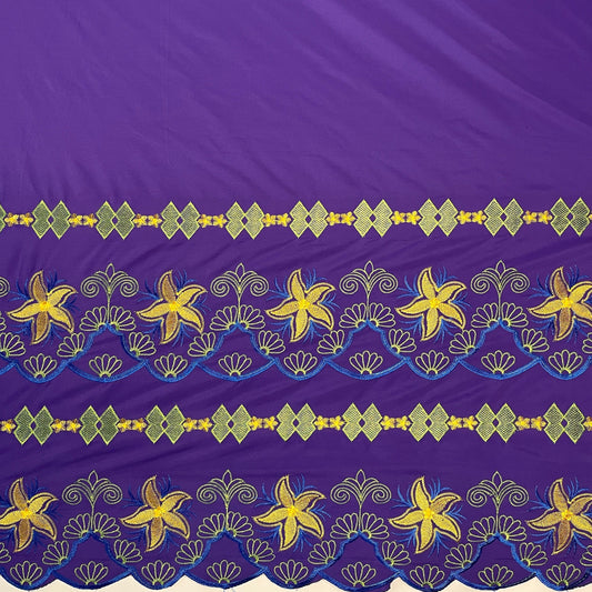 Plumeria Flower Embroidered Double Border Polyester Fabric | Islands Fabric