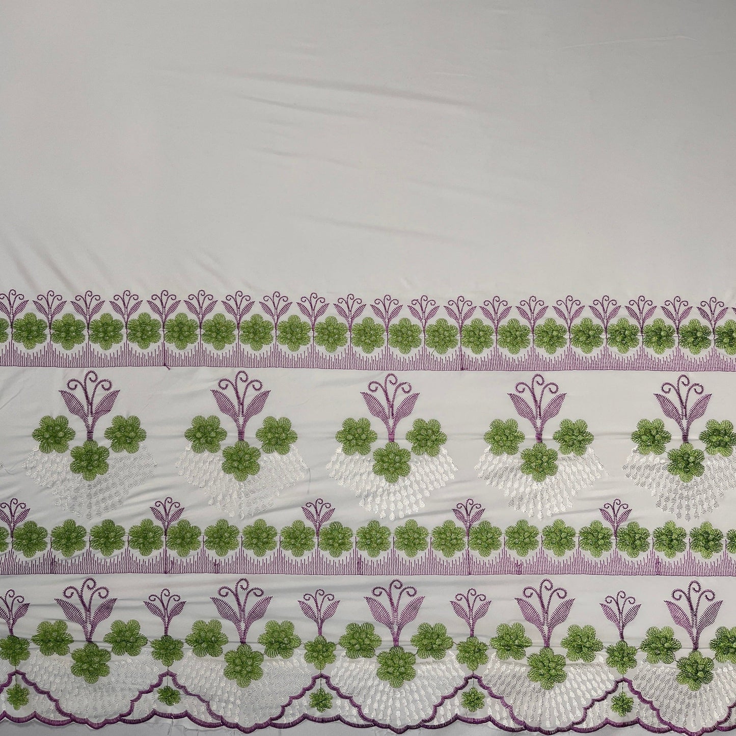 Hibiscus Double Border Embroidered Polyester Fabric| Islands Fabric