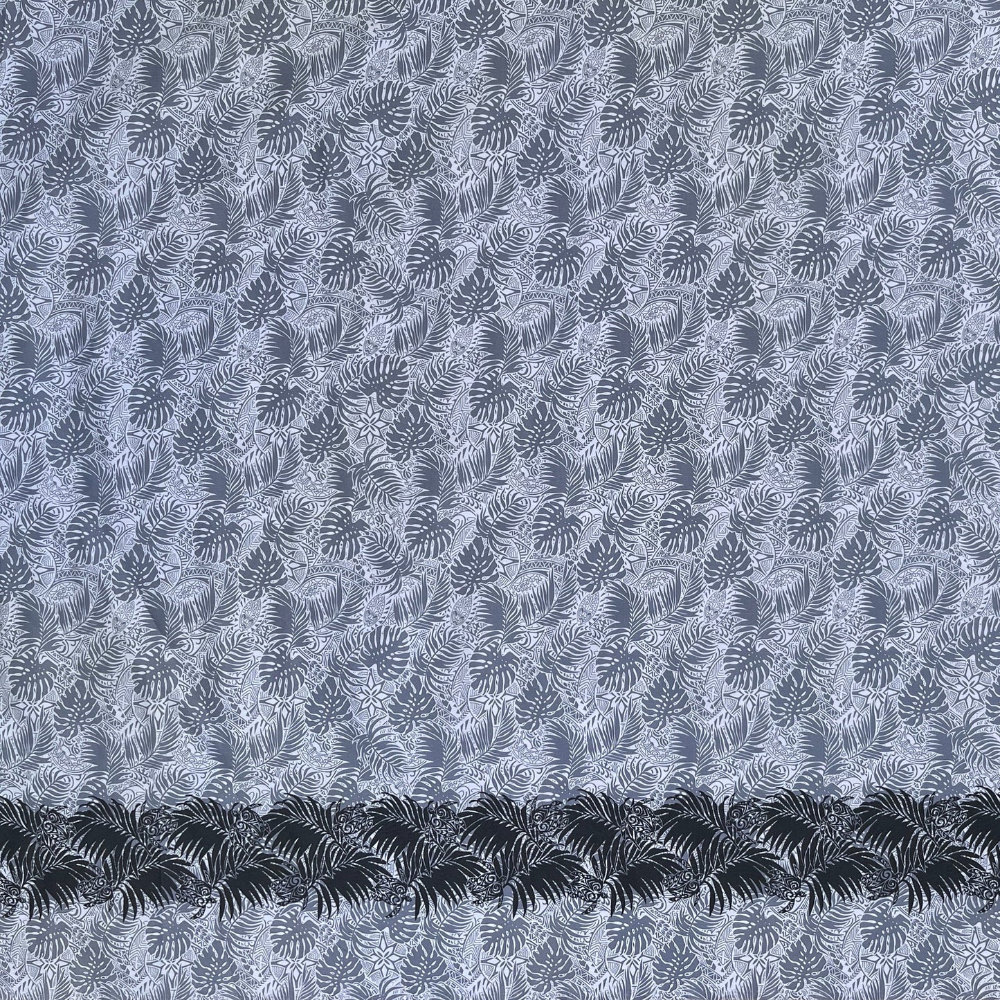 All Over Monstera Leaves Firm Fen Turtle Single Border Poly-Cotton | Islands Fabric