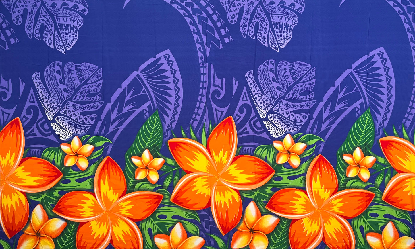 Tribal Tattoo Monstera leaves w/ Plumerias Sarong | Islands Fabric