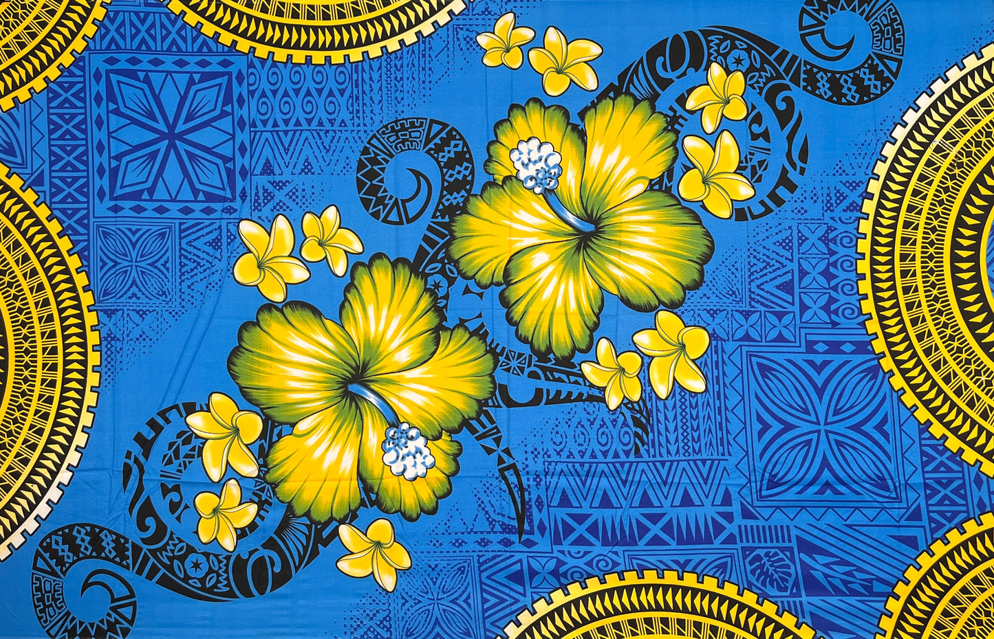 Hibiscus Plumeria Diagonal Border Polyester Sarong | Islands Fabric