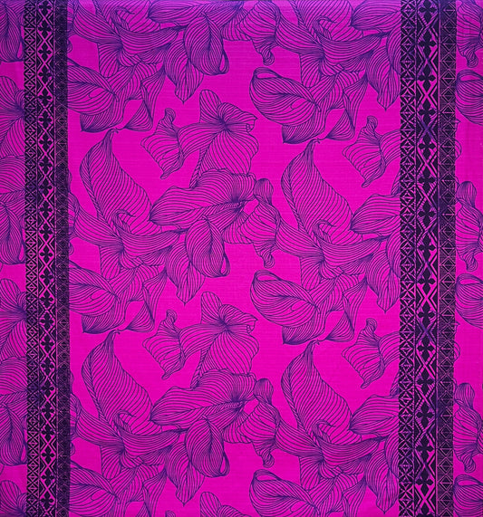 Lily with Tapa Double Border Cotton Light Barkcloth Fabric | Islands Fabric