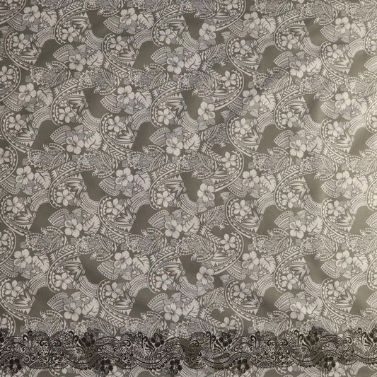 Polyensian Hibiscus & Plumeria Flowers Traditional Tattoo Single Border Fabric | Poly-Cotton