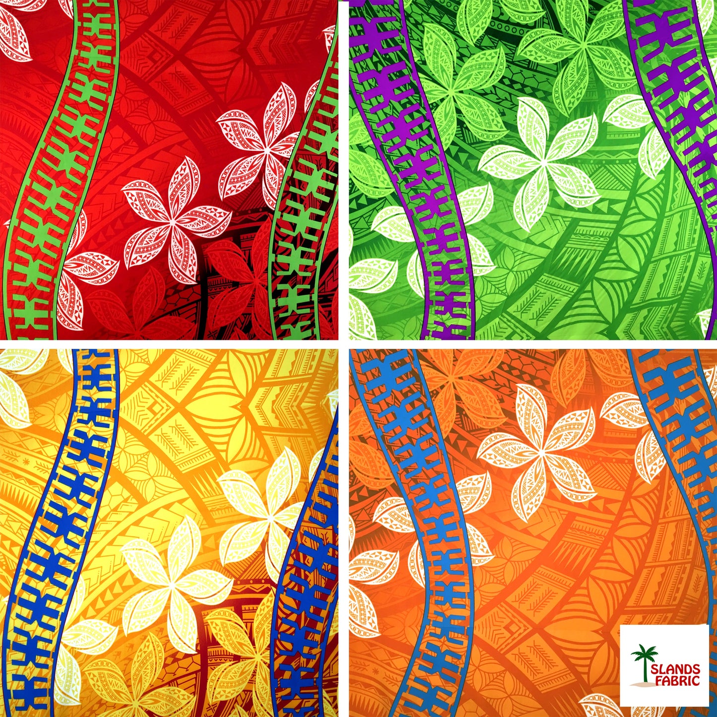 Plumeria Curved Double Border Peachskin Fabric| Islands Fabric