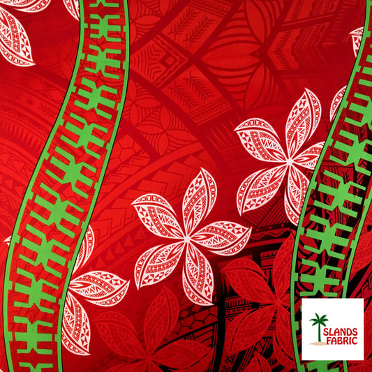 Plumeria Curved Double Border Peachskin Fabric| Islands Fabric