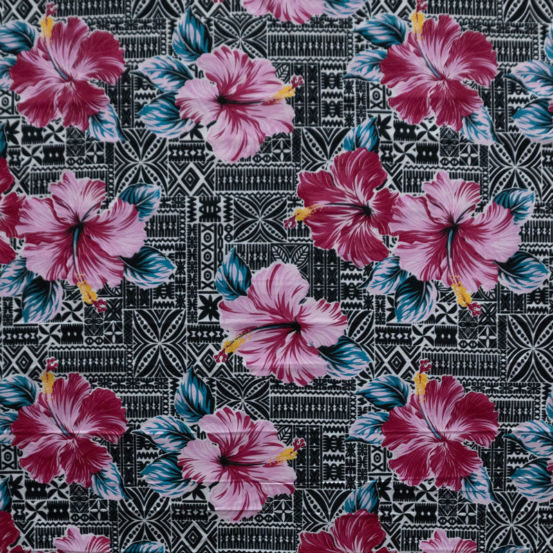 Hibisicus on traditional Tapa Polyester Fabric | Islands Fabric