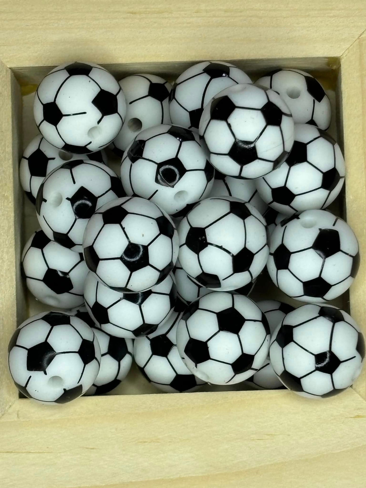 15mm Printed Soccer Silicone Bead