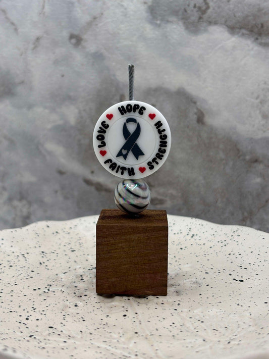 Awareness - Gray Awareness Ribbon Round Silicone Focal
