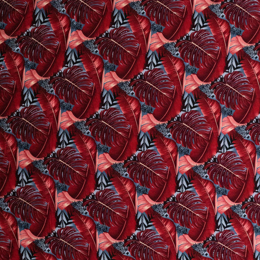 Split & Banana Leaf w/ Traditional Tribal design Rayon Poplin Fabric | Islands Fabric