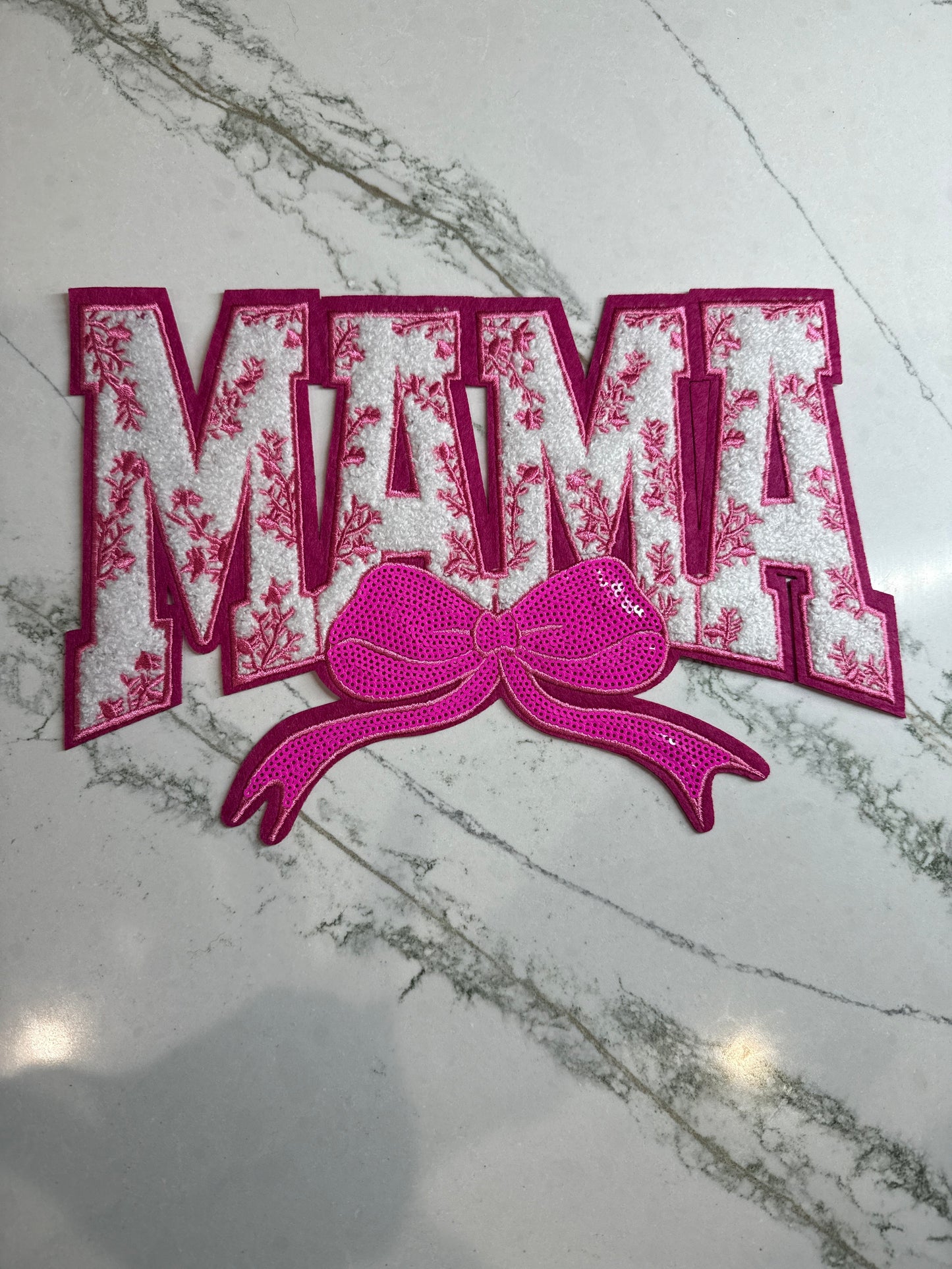 Mama w/ Pink Sequin Bow Chenille Patch Large