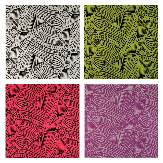 Traditional Polynesian Tattoo w/ Flower Flocking Fabric| Islands Fabric