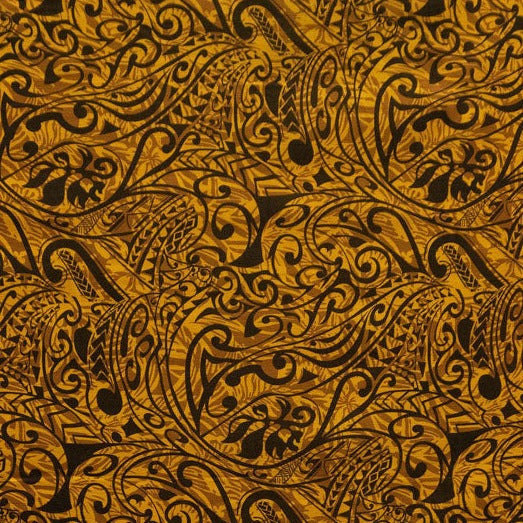 Polynesian Tribal Stems & Leaves All Over Design Cotton Light Barkcloth Fabric | Islands Fabric