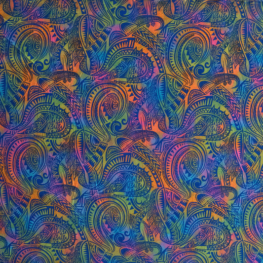 Traditional Polynesian Tattoo Design Watercolor Fabric | Polyester